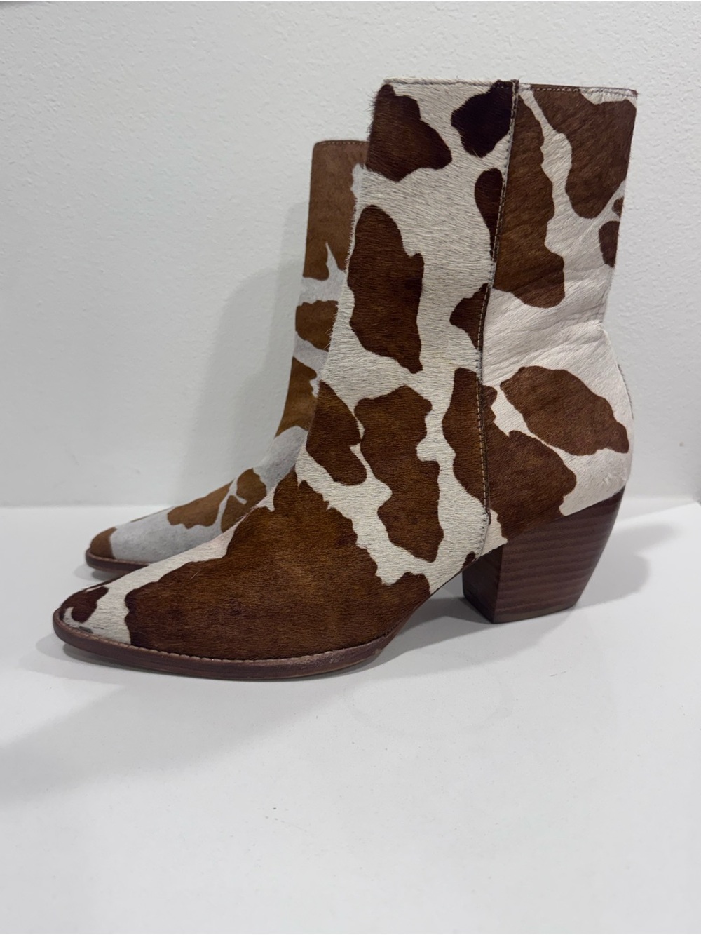 Ladies Matisse Cowhide Print Ankle Boots - Brown & White